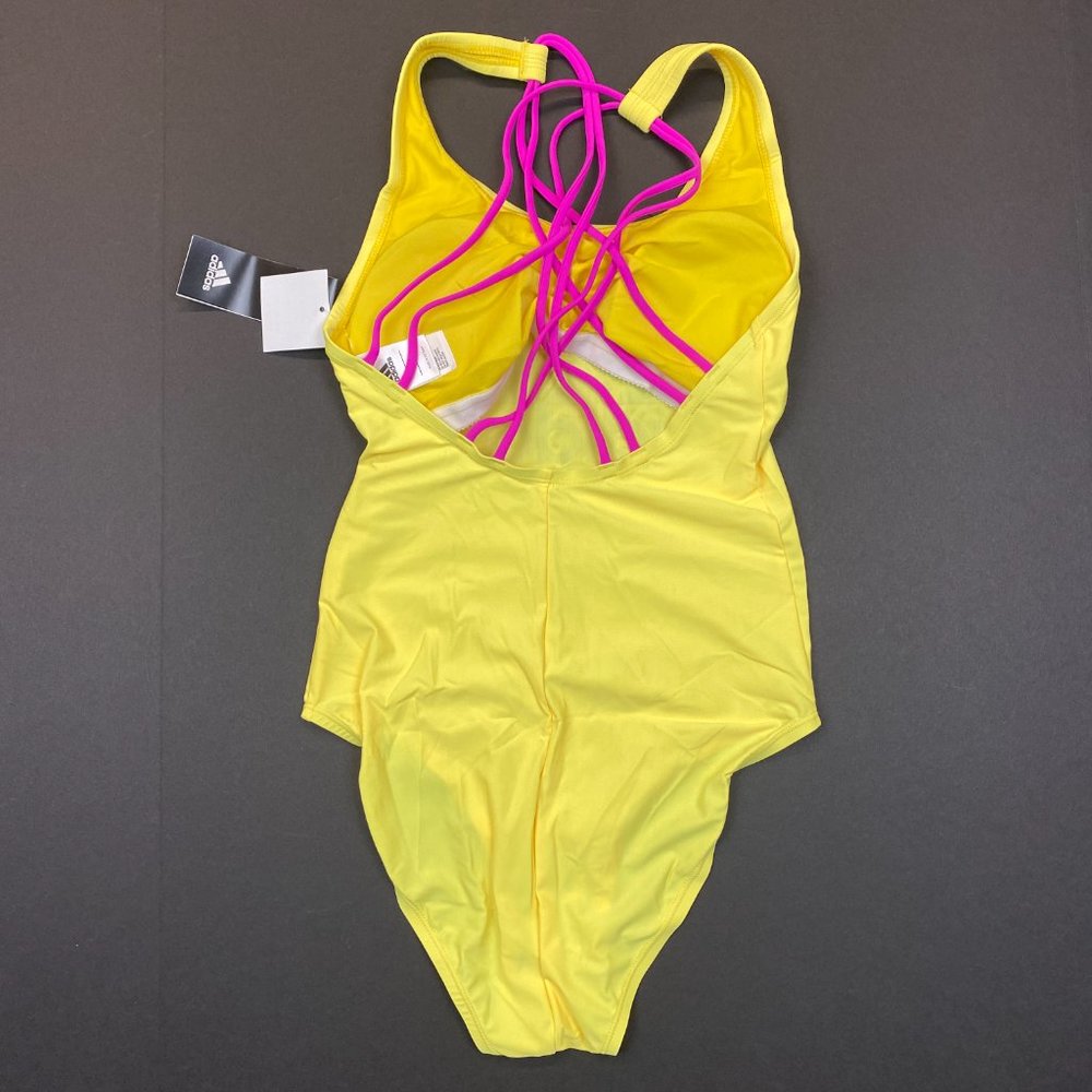 Women's Adidas Crossback One-Piece Swimsuit - Neon Yellow - Picture 3 of 3